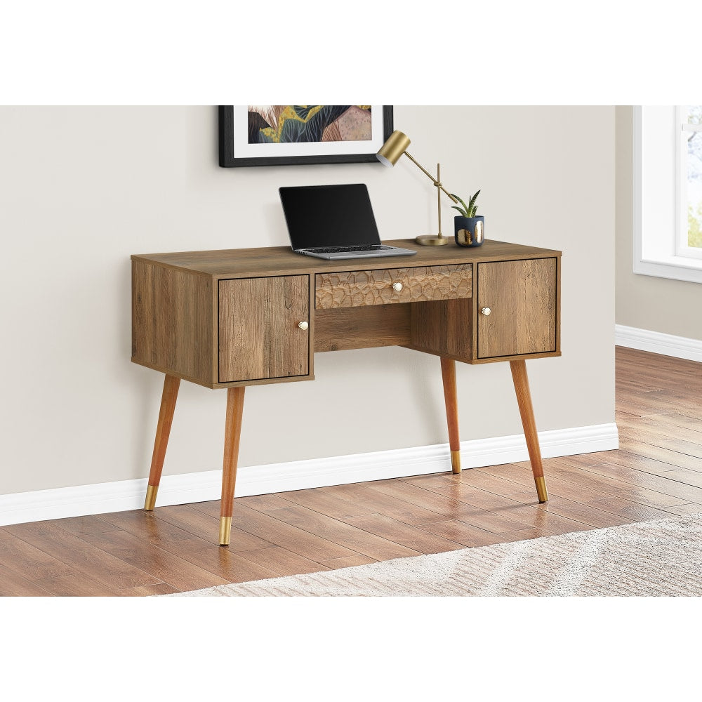 Monarch Specialties Singleton 48inW Computer Desk, Walnut/Gold