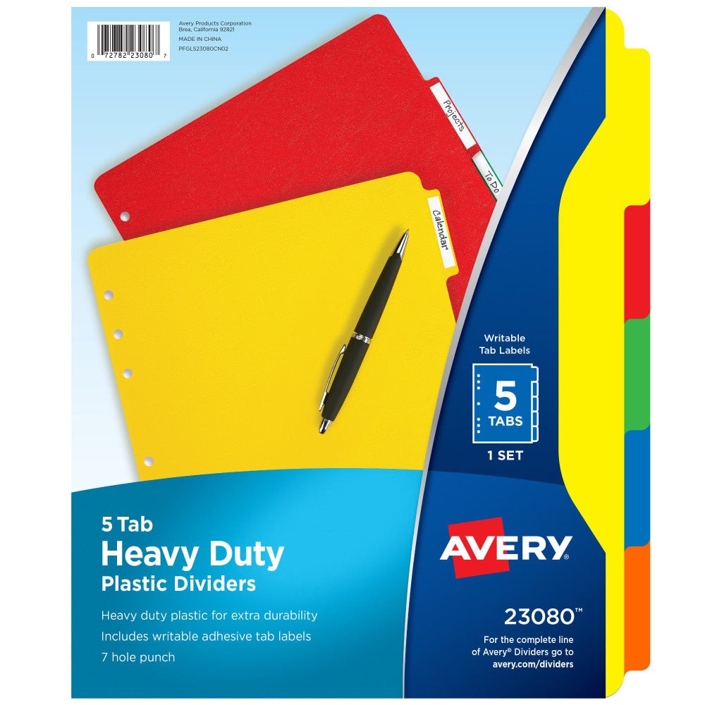 Avery Heavy Duty Plastic Dividers With White Tab Labels, 8 1/2in x 11in, Multicolor, 5-Tab