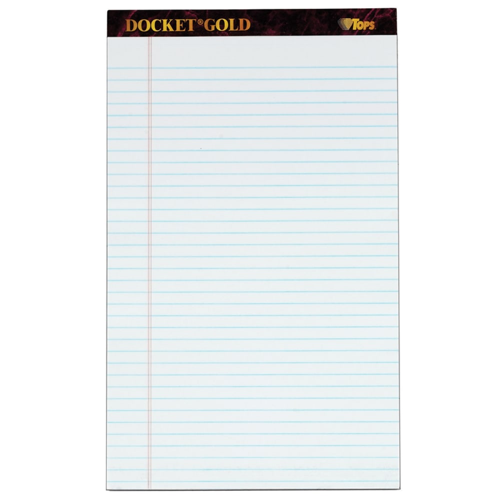 TOPS Docket Gold Premium Writing Pads, 8 1/2in x 14in, Legal Ruled, 50 Sheets Per Pad , White, Pack Of 12 Pads