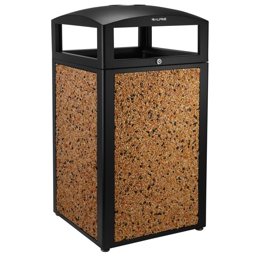 Alpine All-Weather 40-Gallon Outdoor Commercial Trash Can, With Ashtray Lid, Stone