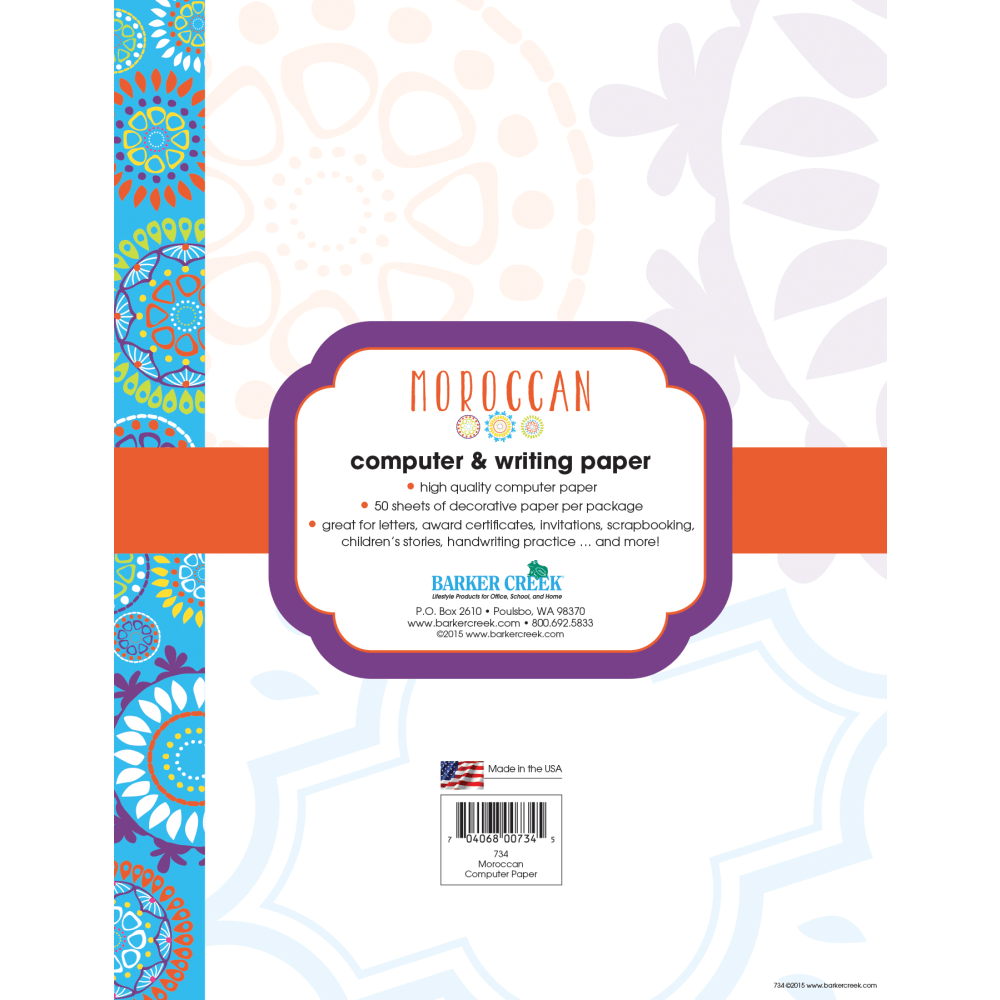 Barker Creek Computer Paper, 8 1/2in x 11in, Moroccan, Pack Of 50 Sheets