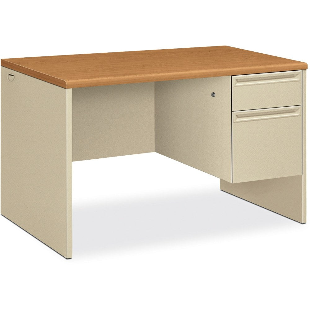 HON 38000 48inW Right-Pedestal Computer Desk With Lock, Harvest/Putty