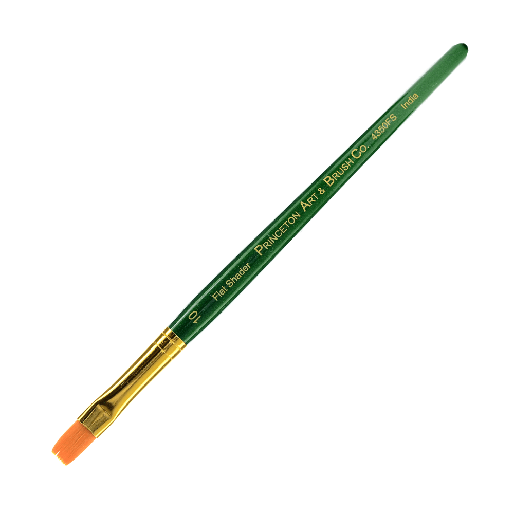 Princeton Series 4350 Ashley Paint Brush, Size 10, Flat Shader Bristle, Synthetic, Green