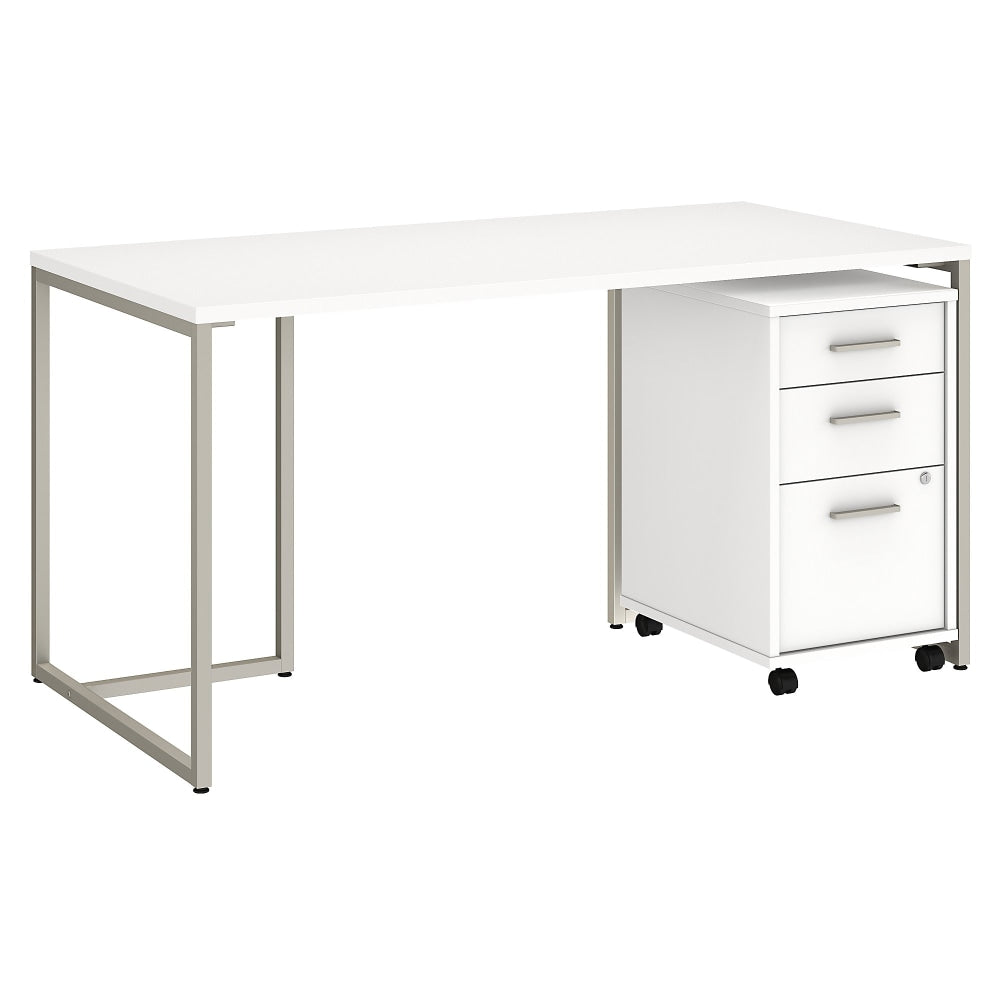 Bush Business Furniture Method Table 60inW Computer Desk With 3 Drawer Mobile File Cabinet, White, Standard Delivery