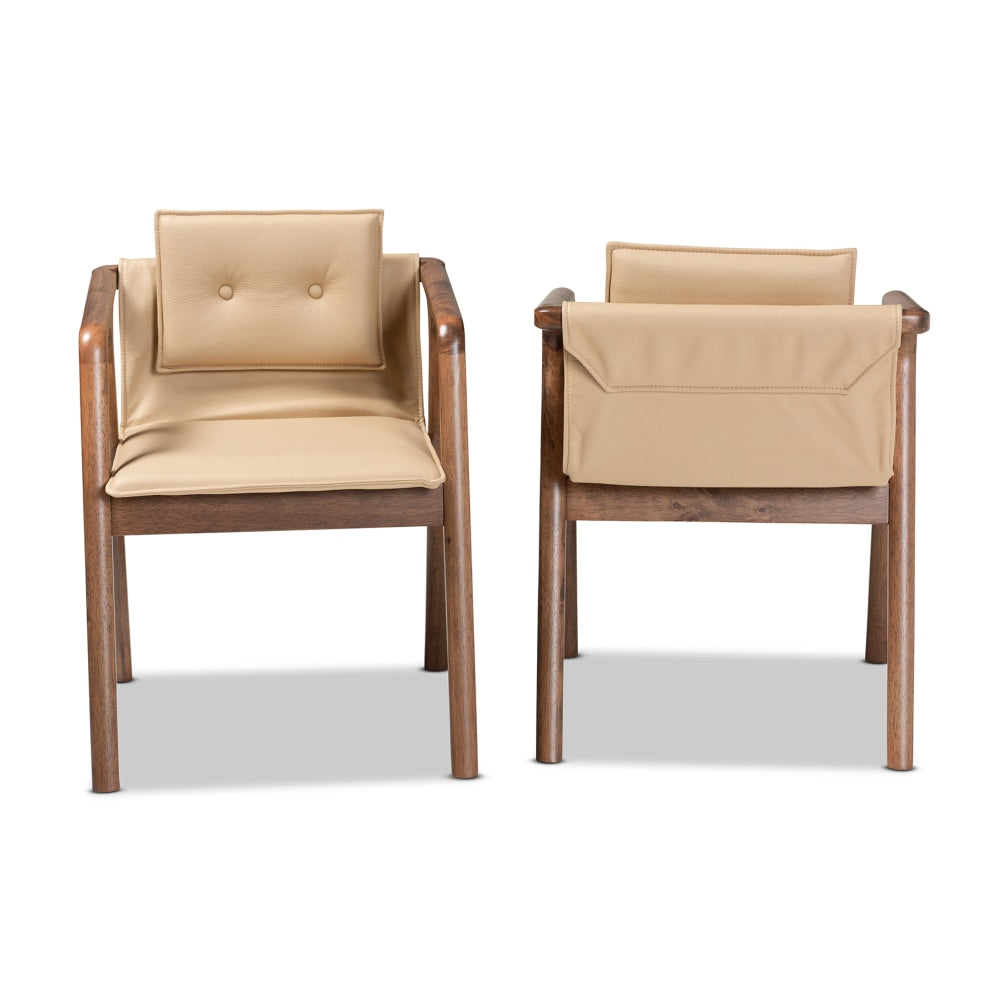 Baxton Studio Marcena Dining Chairs, Beige/Walnut Brown, Set Of 2 Chairs