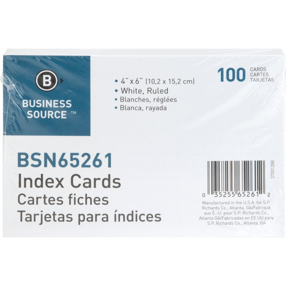 Business Source Ruled Index Cards - 6in Width x 4in Length - 100 / Pack