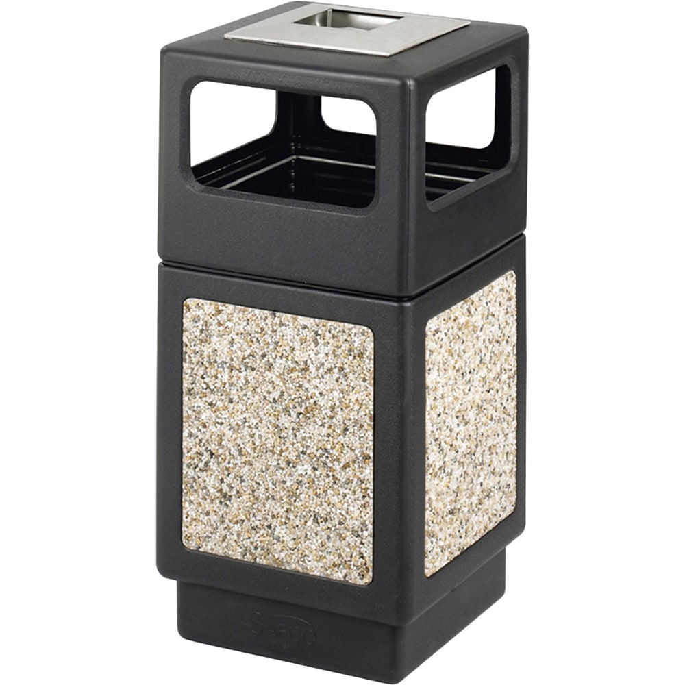 Safco Plastic/Stone Aggregate Receptacle, 38 Gallons, 39in x 18 1/4in x 18 1/4in, Black