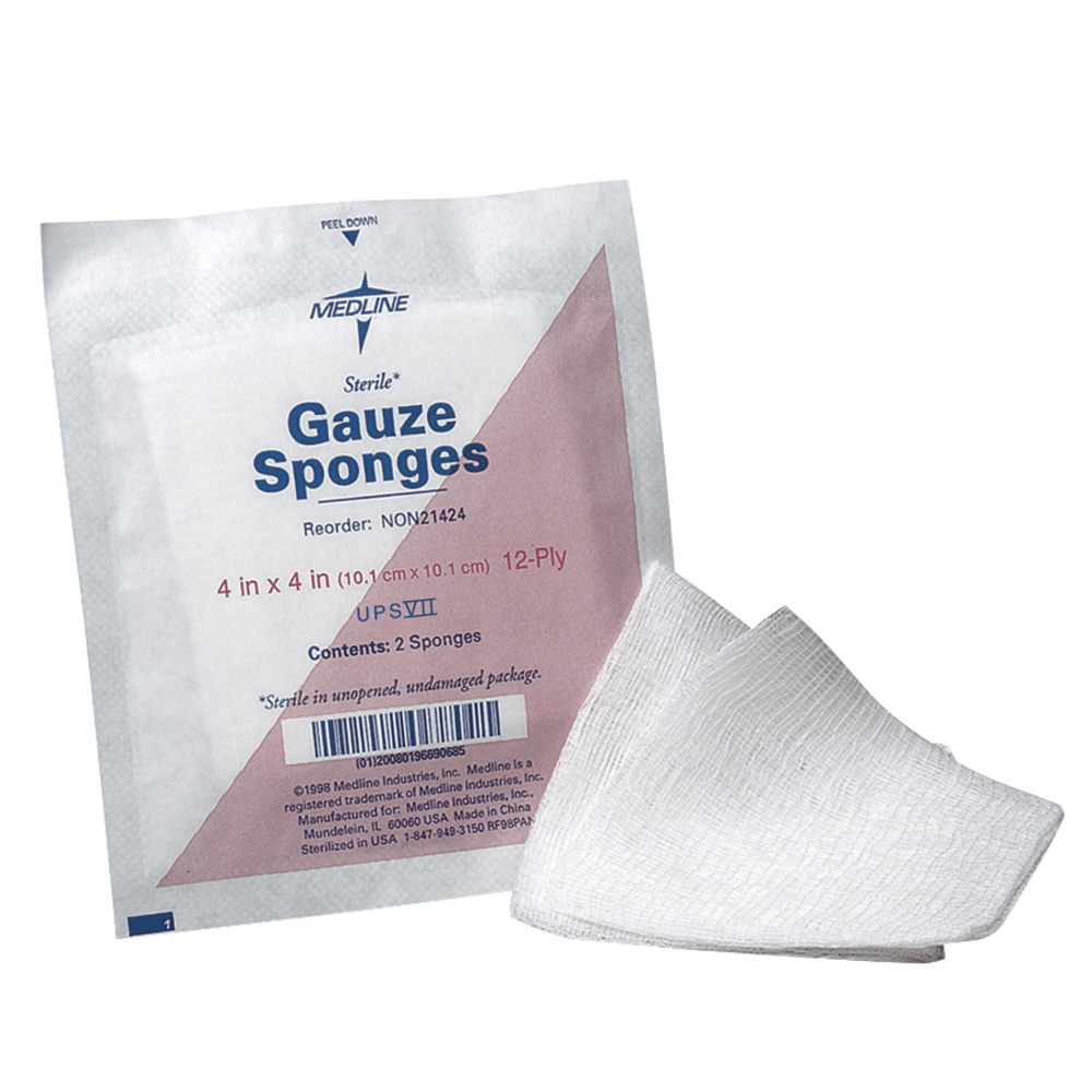 Medline Sterile Gauze Sponges, 4in x 4in, 12-Ply, Box Of 50