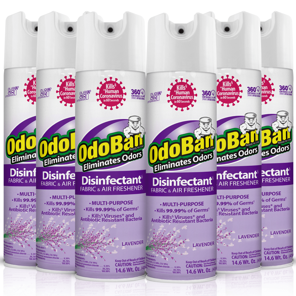 OdoBan Odor Eliminator Disinfectant 360 deg. Spray, Lavender, 14.6 Oz, Pack Of 6 Bottles