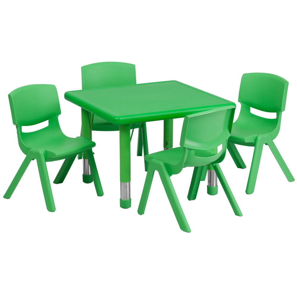 Flash Furniture 24ft" Square Plastic Height-Adjustable Activity Tables With 4 Chairs, Green