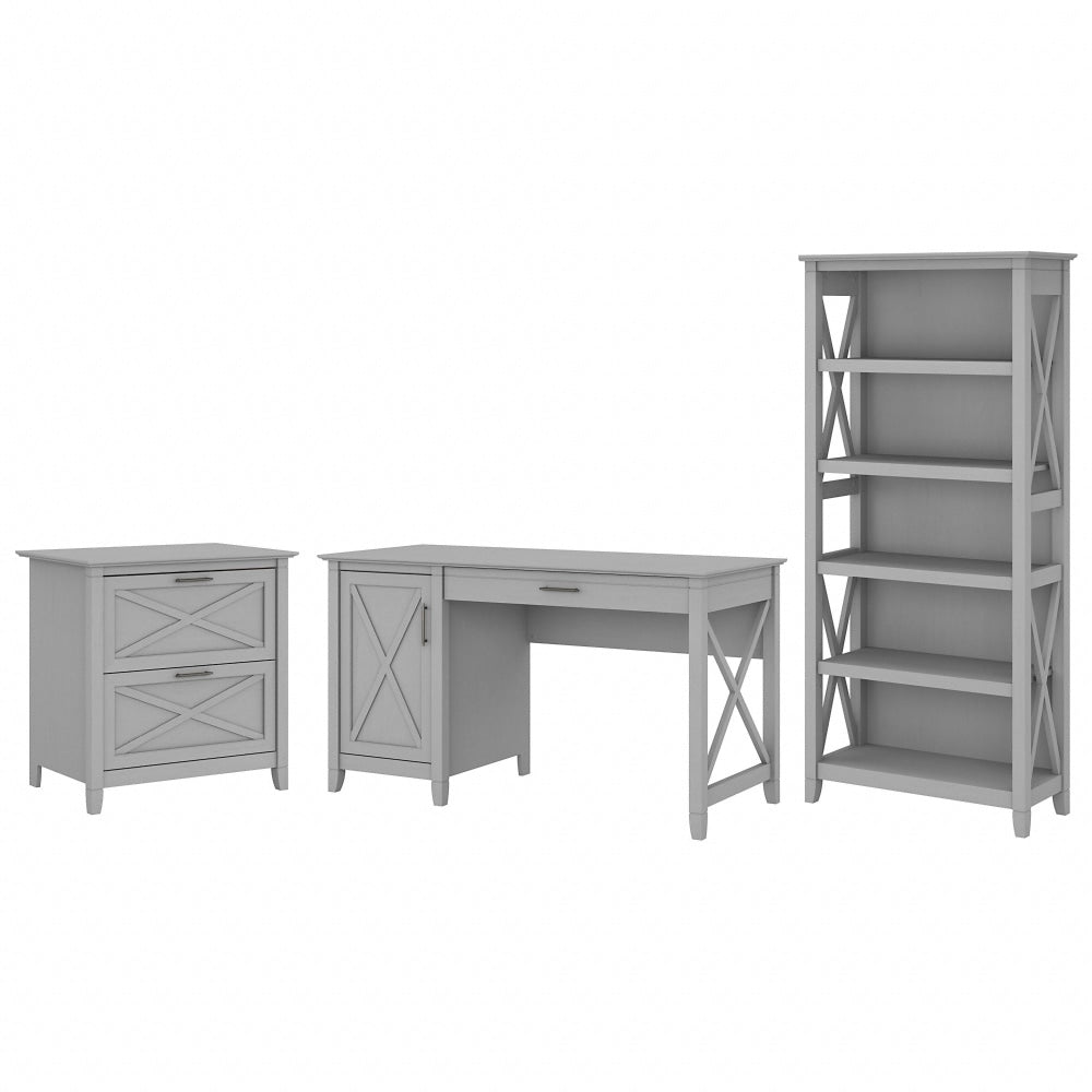 Bush Furniture Key West 54inW Computer Desk With 2-Drawer Lateral File Cabinet And 5-Shelf Bookcase, Cape Cod Gray, Standard Delivery