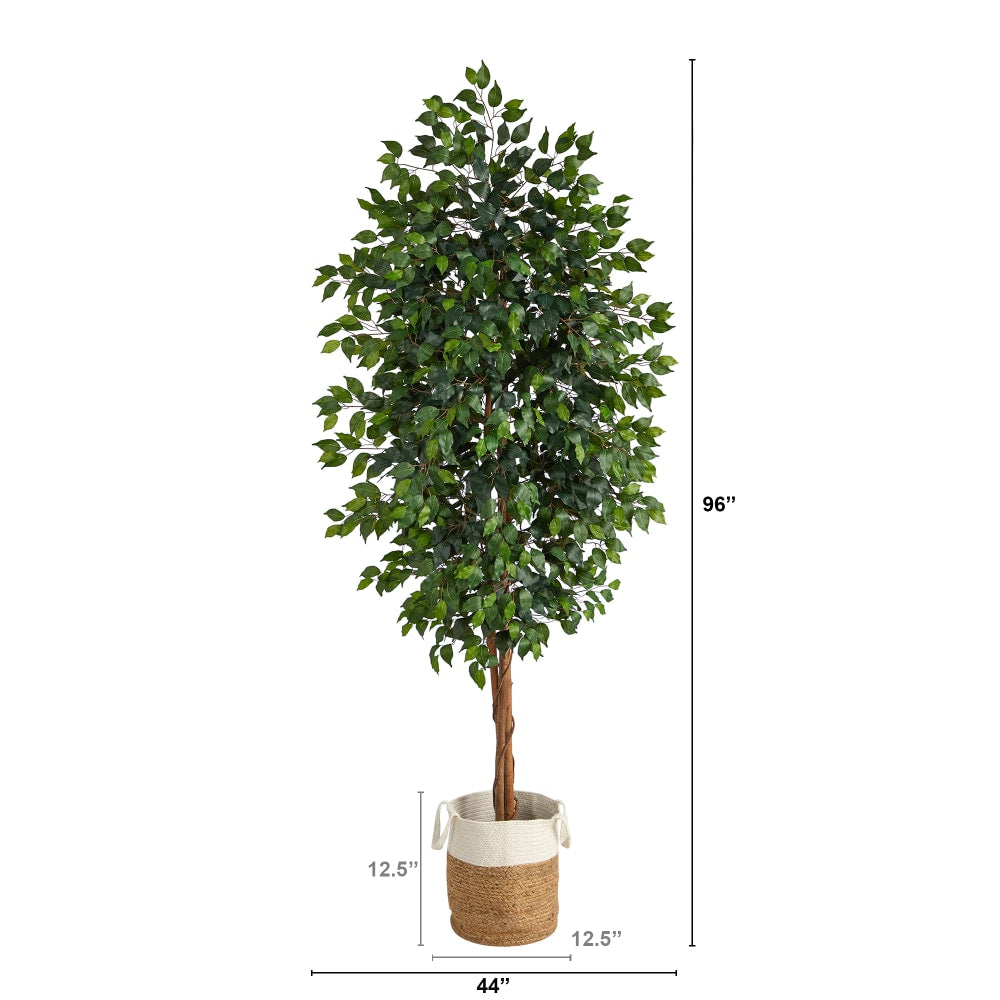 Nearly Natural Ficus 96inH Artificial Plant With Handmade Jute and Cotton Planter, 96inH x 44inW x 44inD, Green/Natural