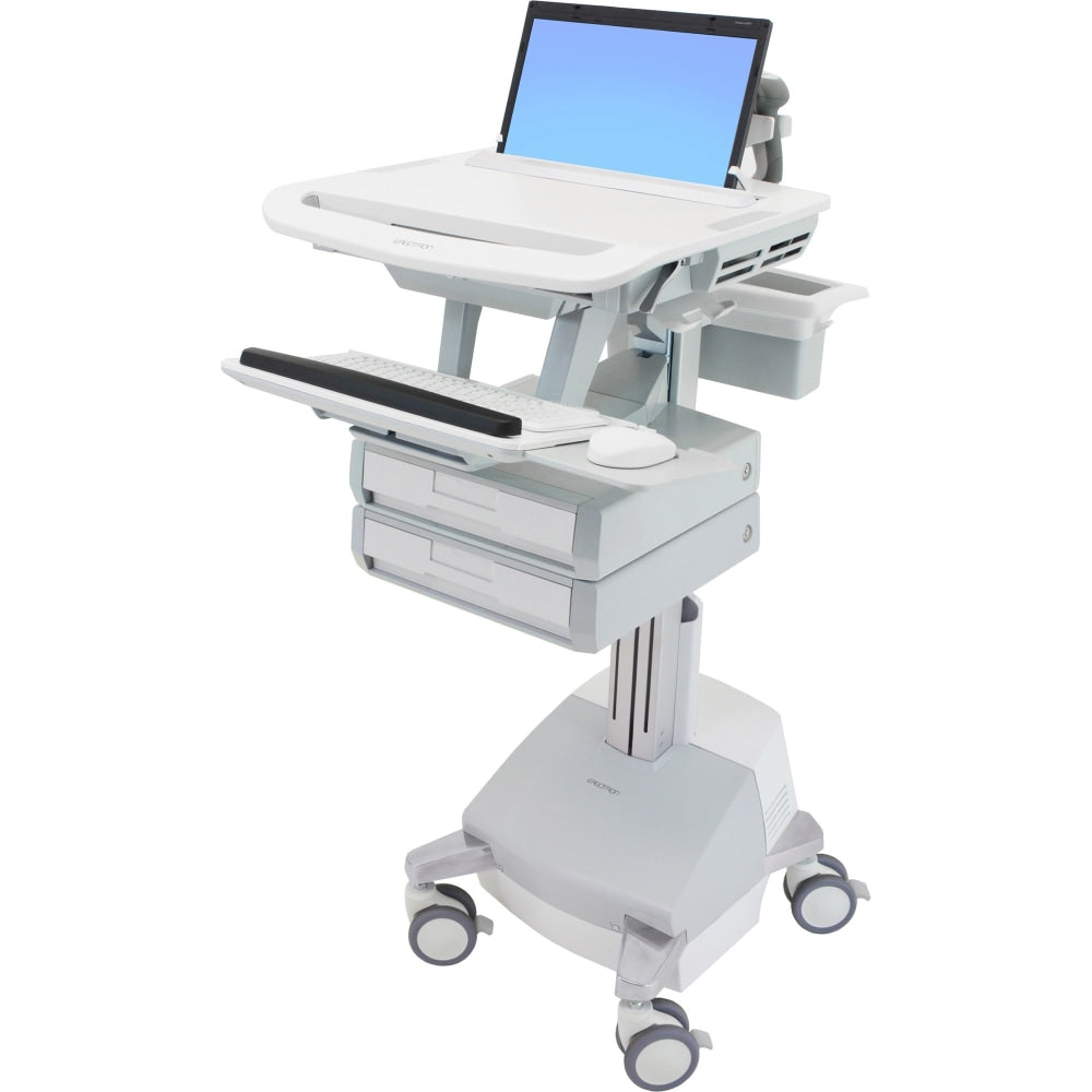 Ergotron StyleView Laptop Cart Desk Workstation SLA Powered, 2 Drawers, 50-1/2inH x 17-1/2inW x 30-3/4inD, White/Gray