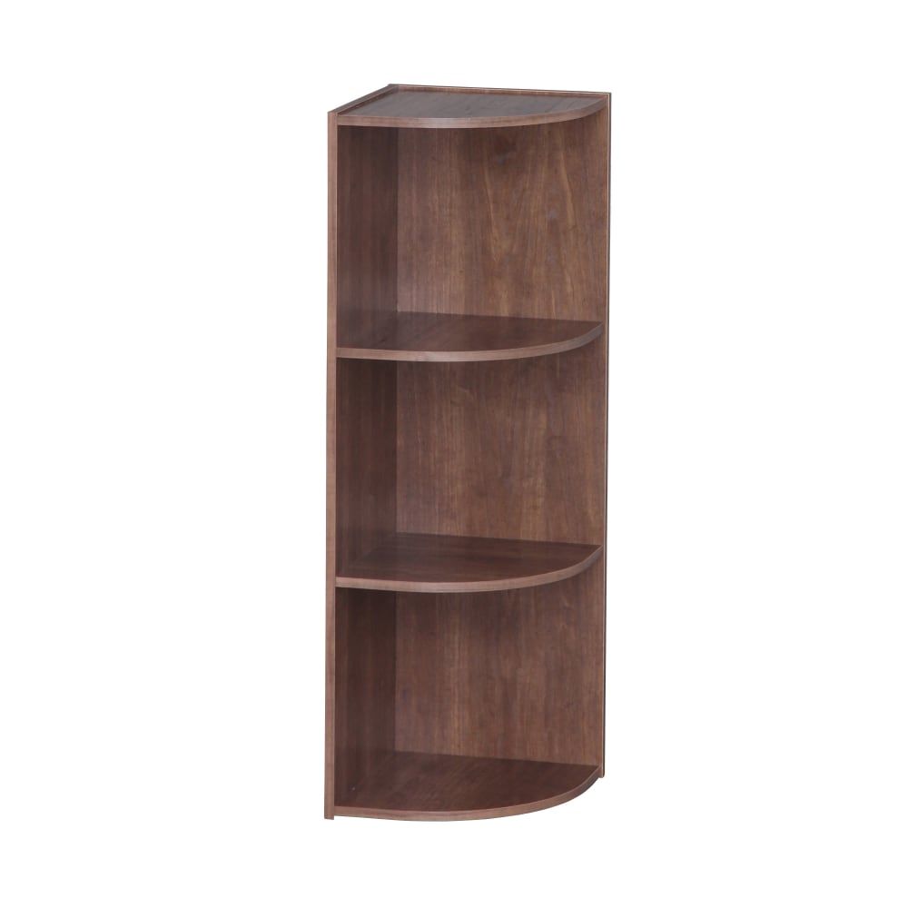 IRIS 35inH Curved 3-Shelf Corner Bookcase, Brown