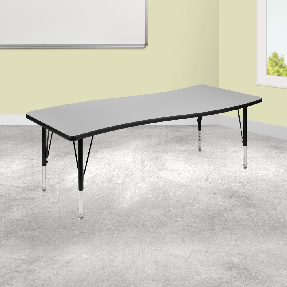 Flash Furniture Rectangle Wave Flexible Collaborative Thermal Laminate Activity Table With Height-Adjustable Short Legs, 25-1/4inH x 26inW x 60inD, Gray