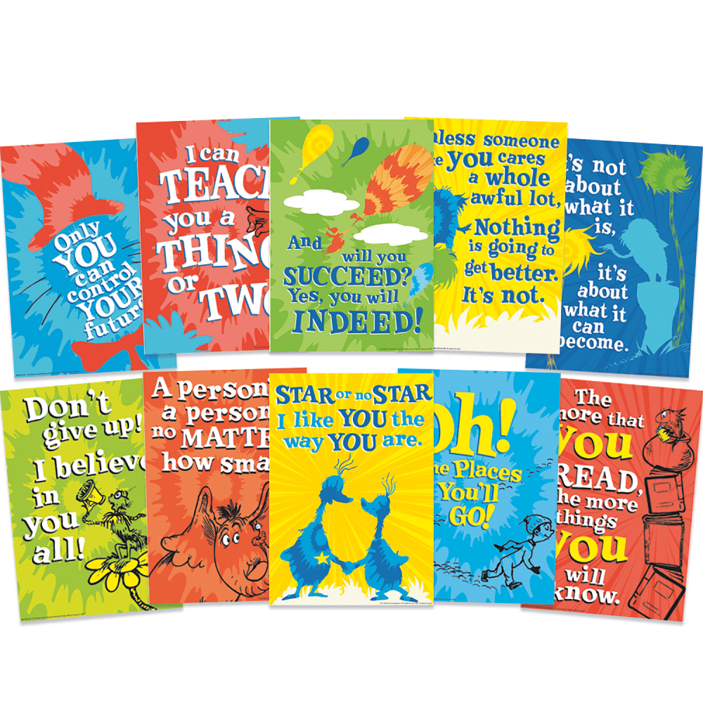 Eureka School Dr. Seuss Tie-Dye Poster Set, 17in x 12in, Multicolor, Set Of 10 Posters