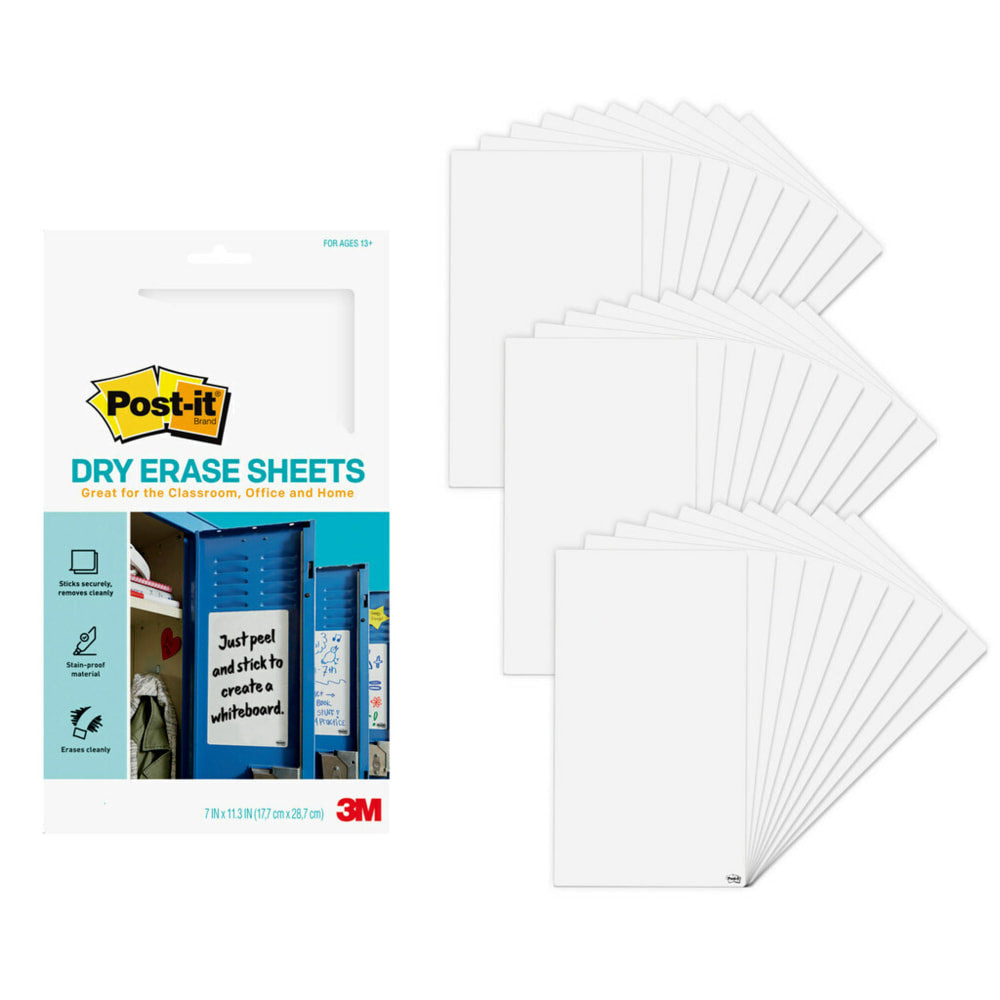 Post-it Dry Erase Sheets DEFSheets-30PK, 7 in x 11.3 in, 30 Sheets Per Pack