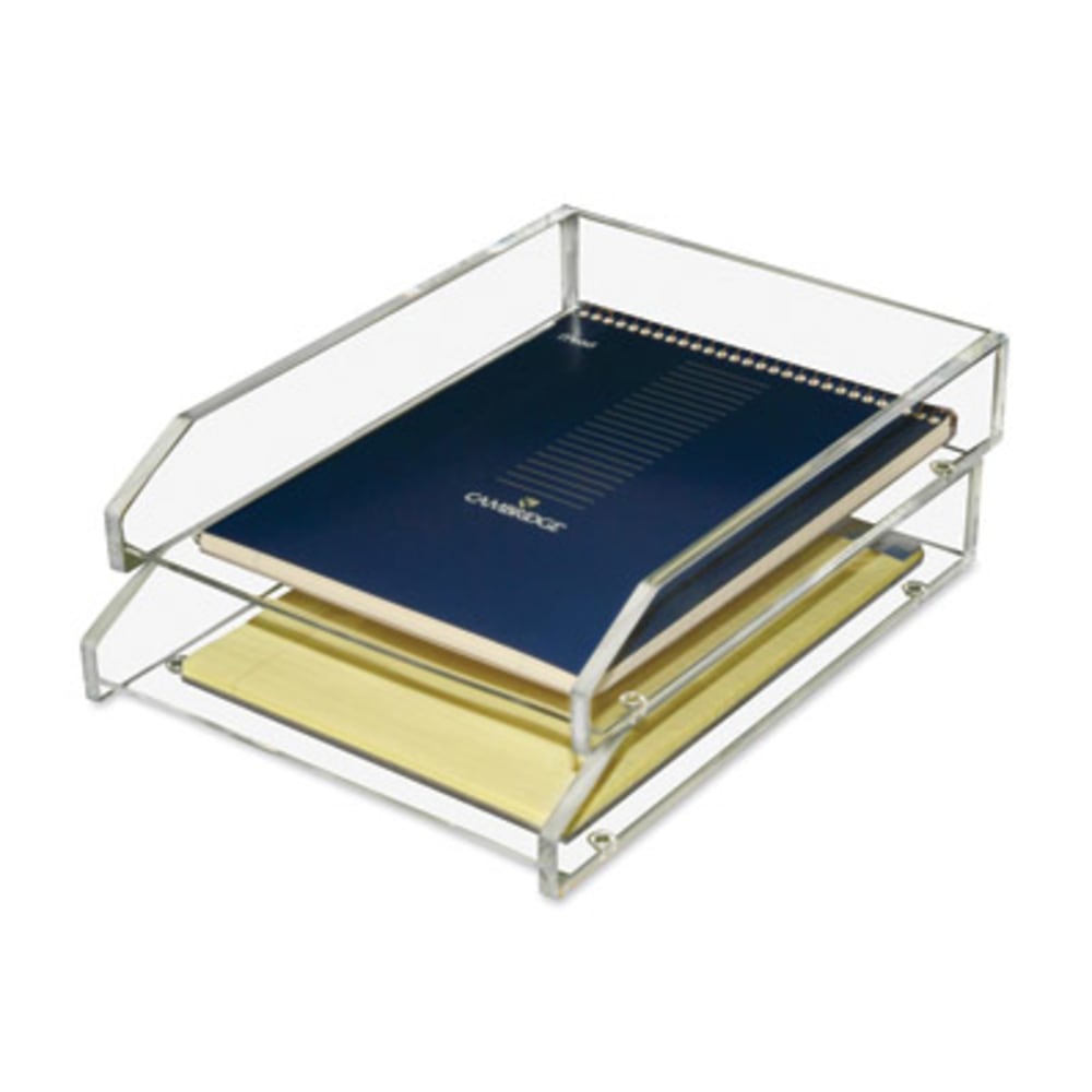 Kantek 2-Tier Letter Trays, 2-1/2inH x 10-1/2inW x 13-3/4inD, Clear, Pack Of 2 Trays