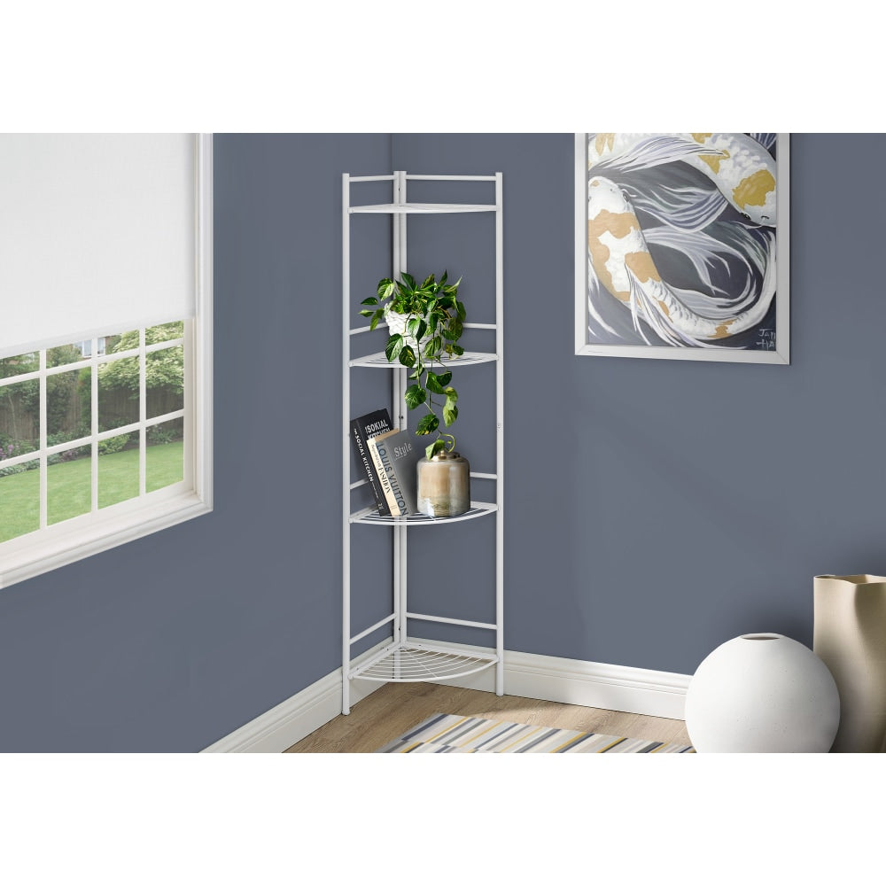 Monarch Specialties Abigail 58inH 4-Shelf Corner Etagere Bookcase, White