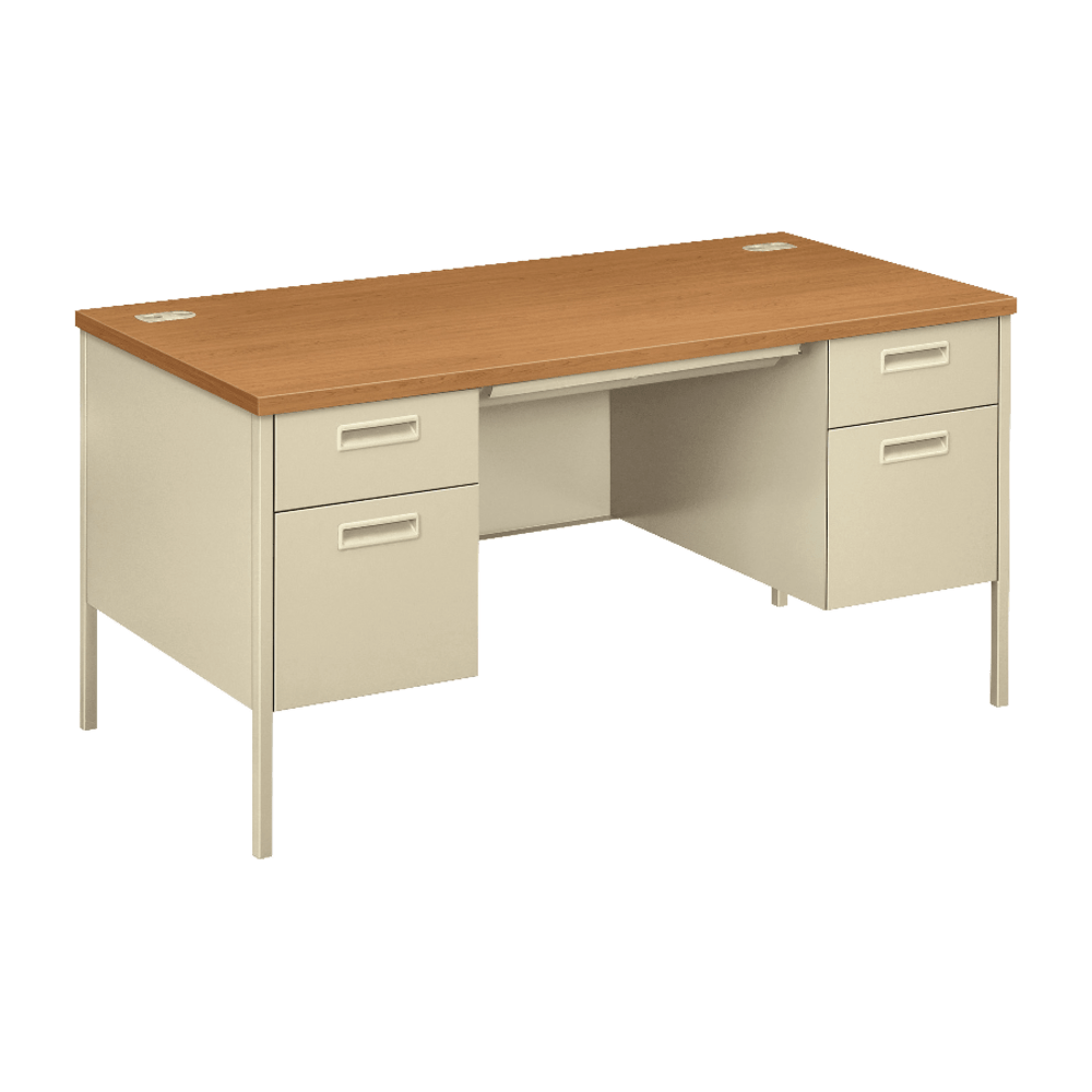 HON Metro 60inW Classic Double-Pedestal Computer Desk, Harvest/Putty