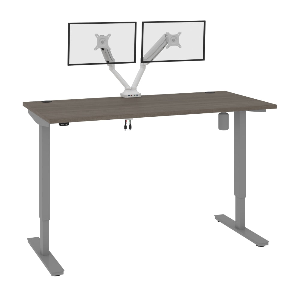 Bestar Upstand Electric 60inW Standing Desk With Dual Monitor Arm, Bark Gray