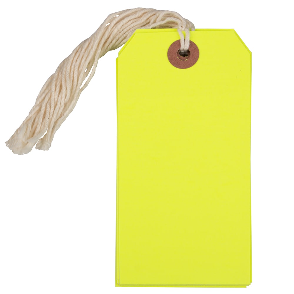 JAM Paper Medium Gift Tags, 4-3/4in x 2-3/8in, Neon Yellow, Pack Of 10 Tags