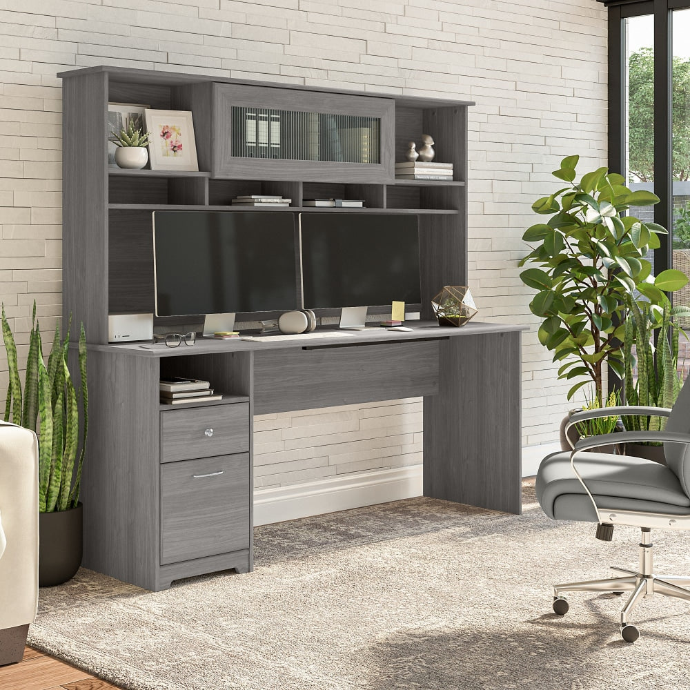 Bush Furniture Cabot 72inW Computer Desk With Hutch, Modern Gray, Standard Delivery