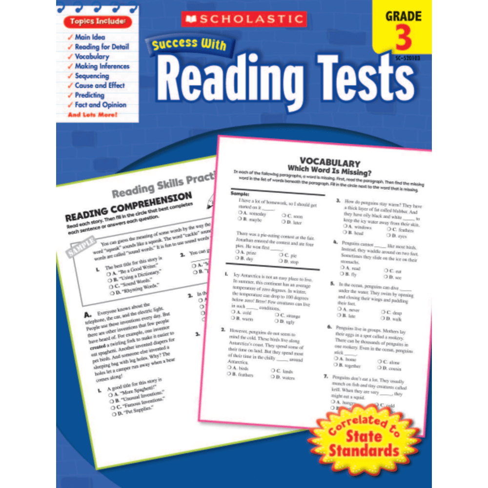 Scholastic Success With: Reading Tests Workbook, Grade 3