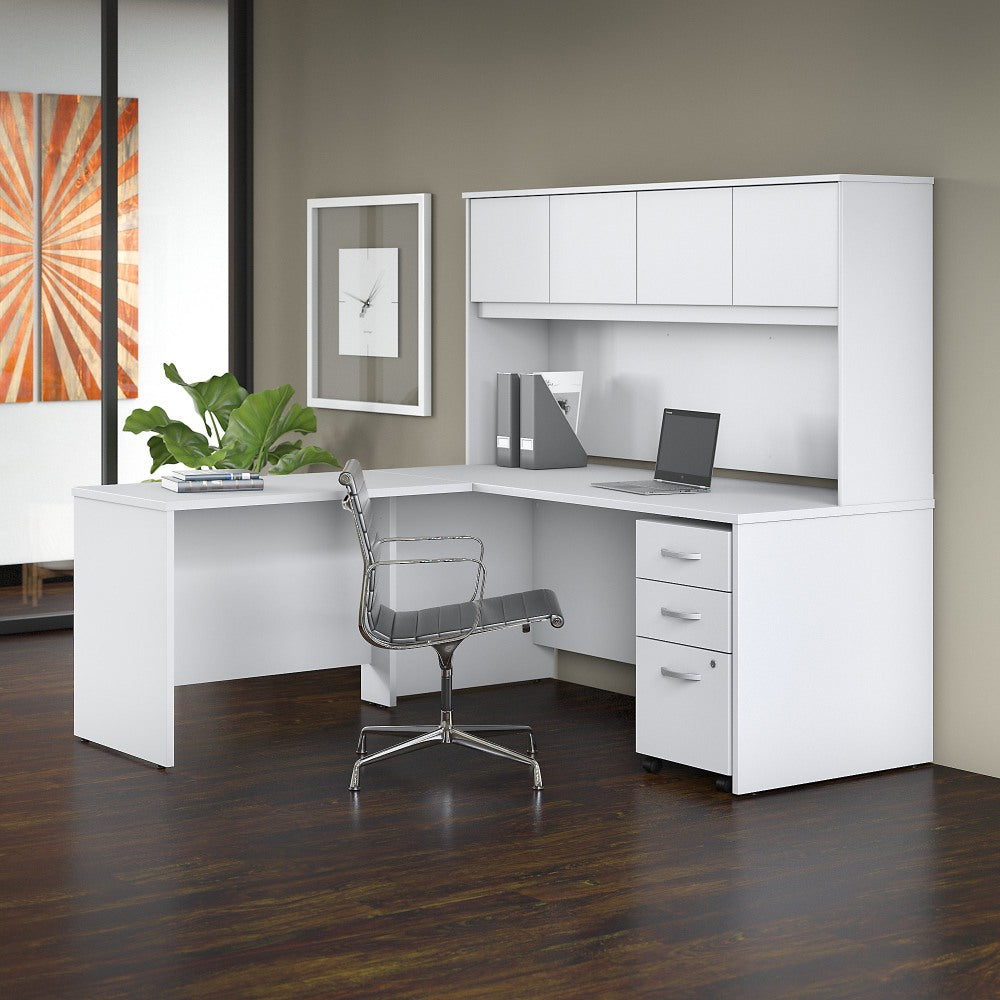 Bush Business Furniture Studio C 72inW x 30inD L Shaped Desk with Hutch, Mobile File Cabinet and 42inW Return, White, Standard Delivery