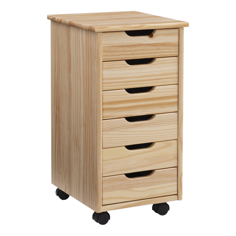 Linon Casimer 6-Drawer Rolling Home Office Storage Cart, Natural