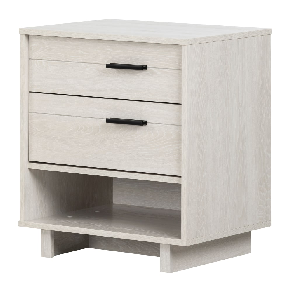 South Shore Fynn Nightstand With Cord Catcher, 24-3/4inH x 22-1/4inW x 16-1/2inD, Winter Oak