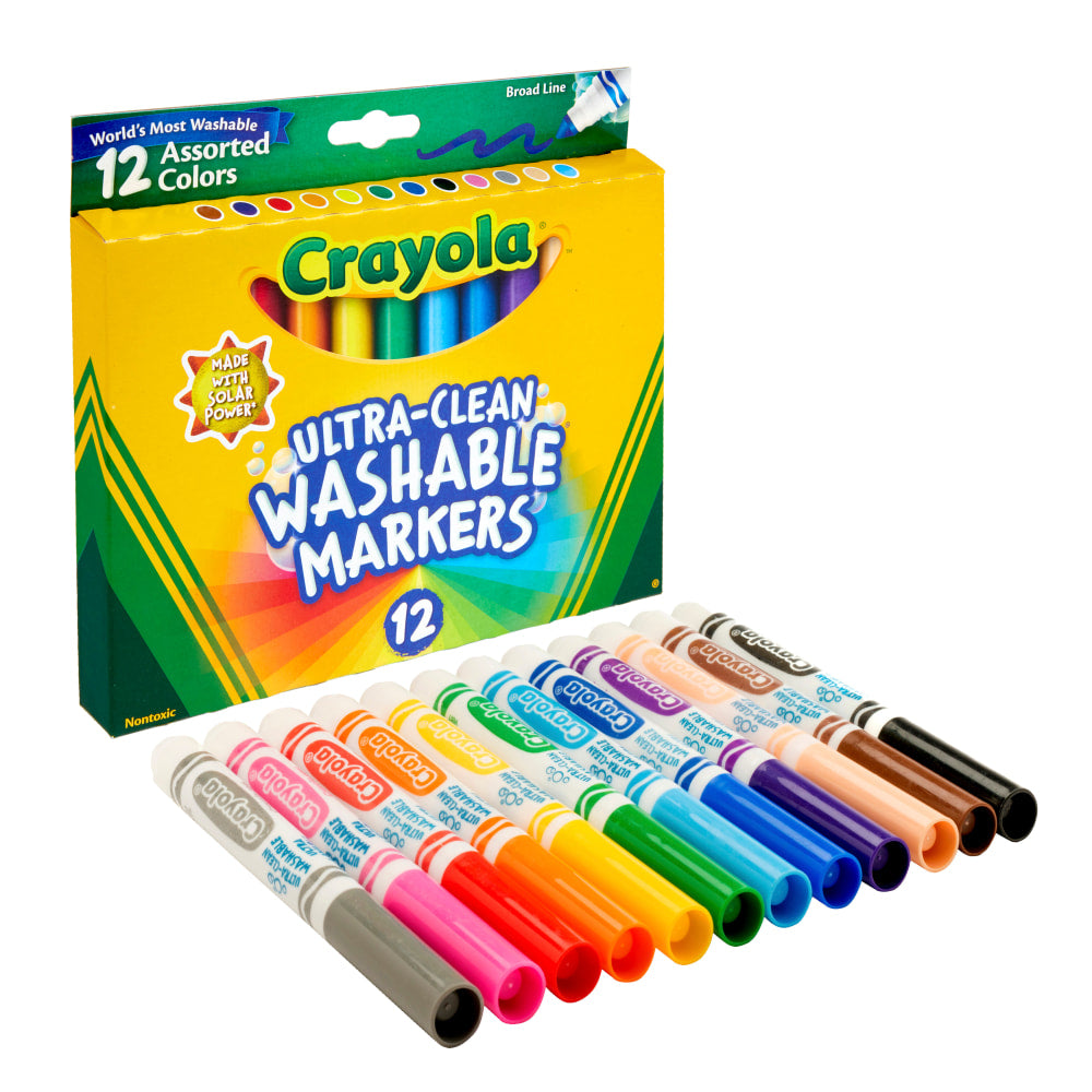 Crayola Washable Markers, Broad Line, Assorted Classic Colors, Box Of 12