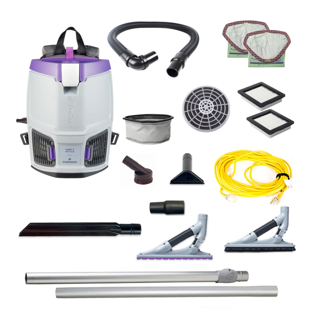 ProTeam GoFit 3 Qt Dry Pick-Up Commercial Backpack Vacuum, With ProBlade Hard Surface & Carpet Tool Kit