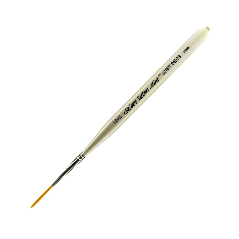 Silver Brush Ultra Mini Series Paint Brush, Size 10, Script Liner, Taklon Filament, Pearl White