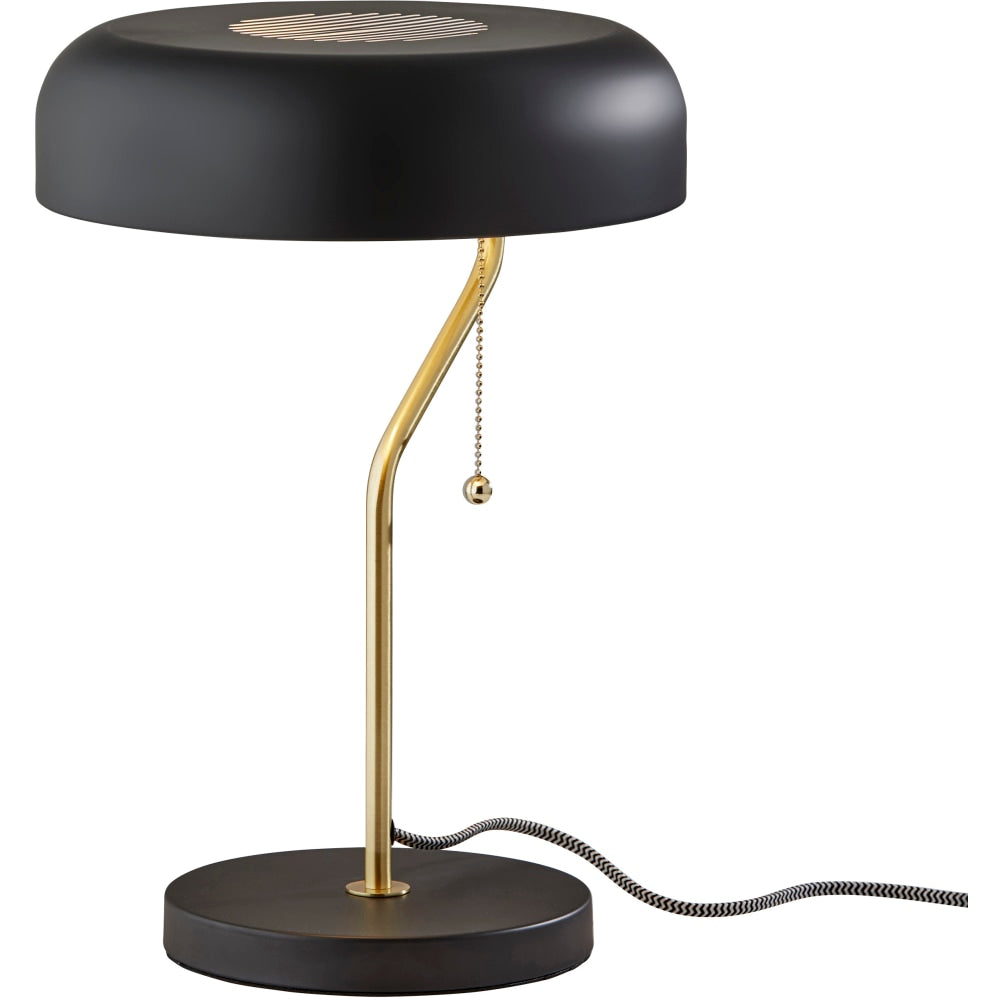 Adesso Timothy Table Lamp, 17inH, Black Shade/Black & Antique Brass Base