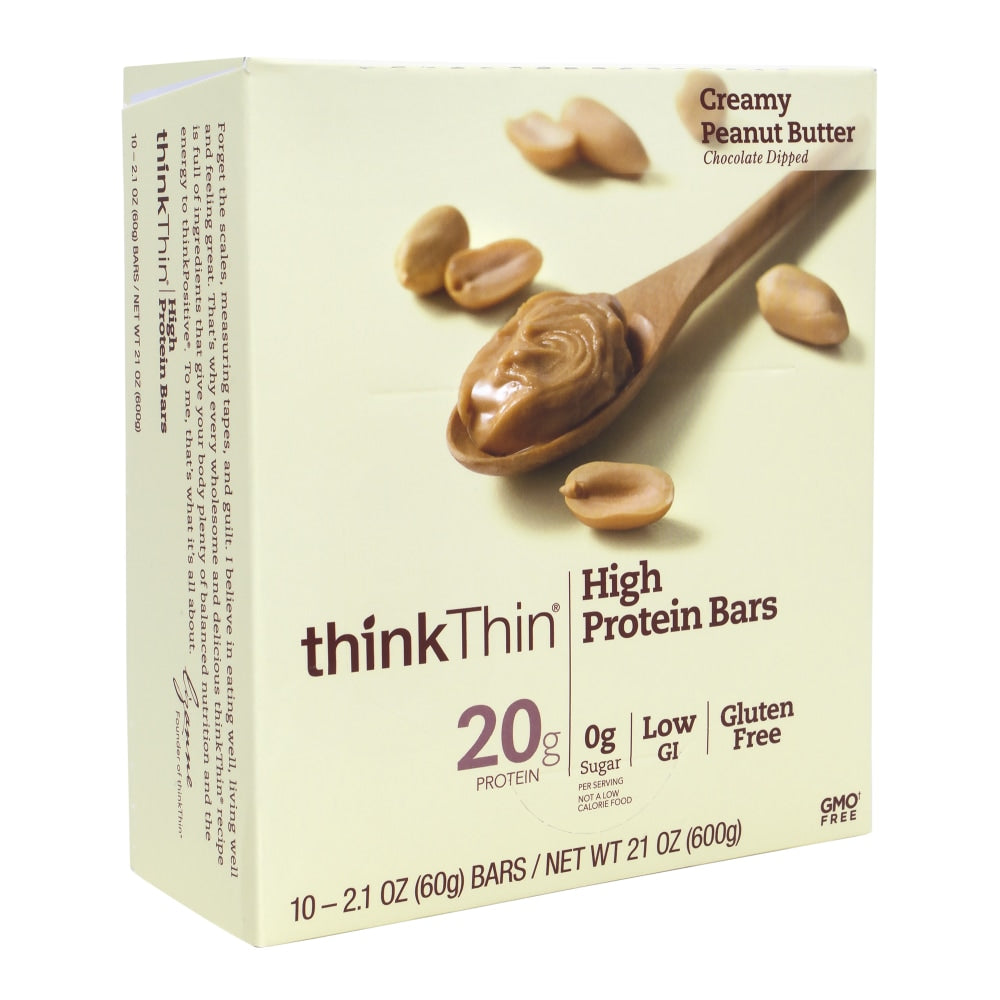 thinkThin Creamy Peanut Butter High Protein Bars, 2.1 Oz, Box Of 10 Bars