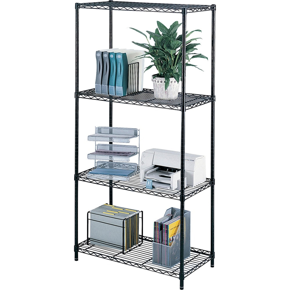 Safco Industrial Wire Shelving Starter Unit, 36inW x 18inD, Black