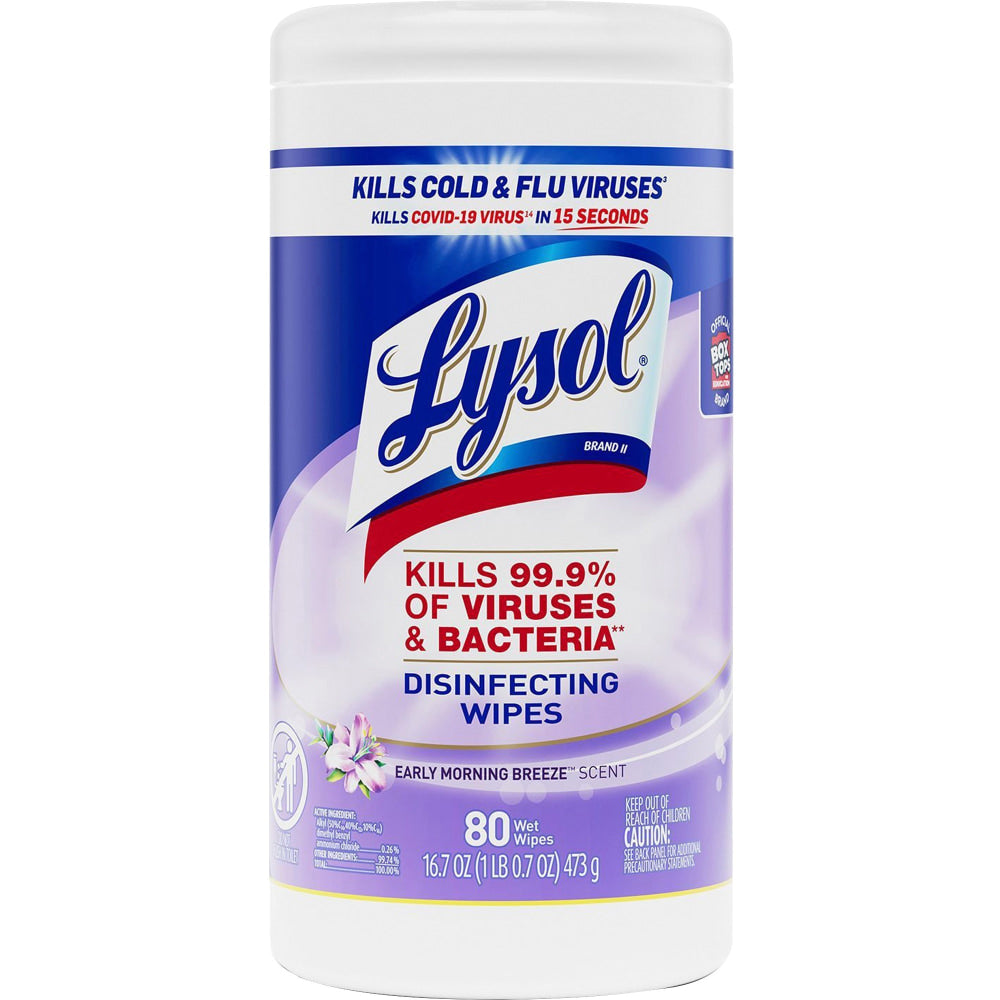 Lysol Disinfecting Wipes, Early Morning Breeze Scent, 80 Wipes Per Canister, Carton Of 6 Canisters