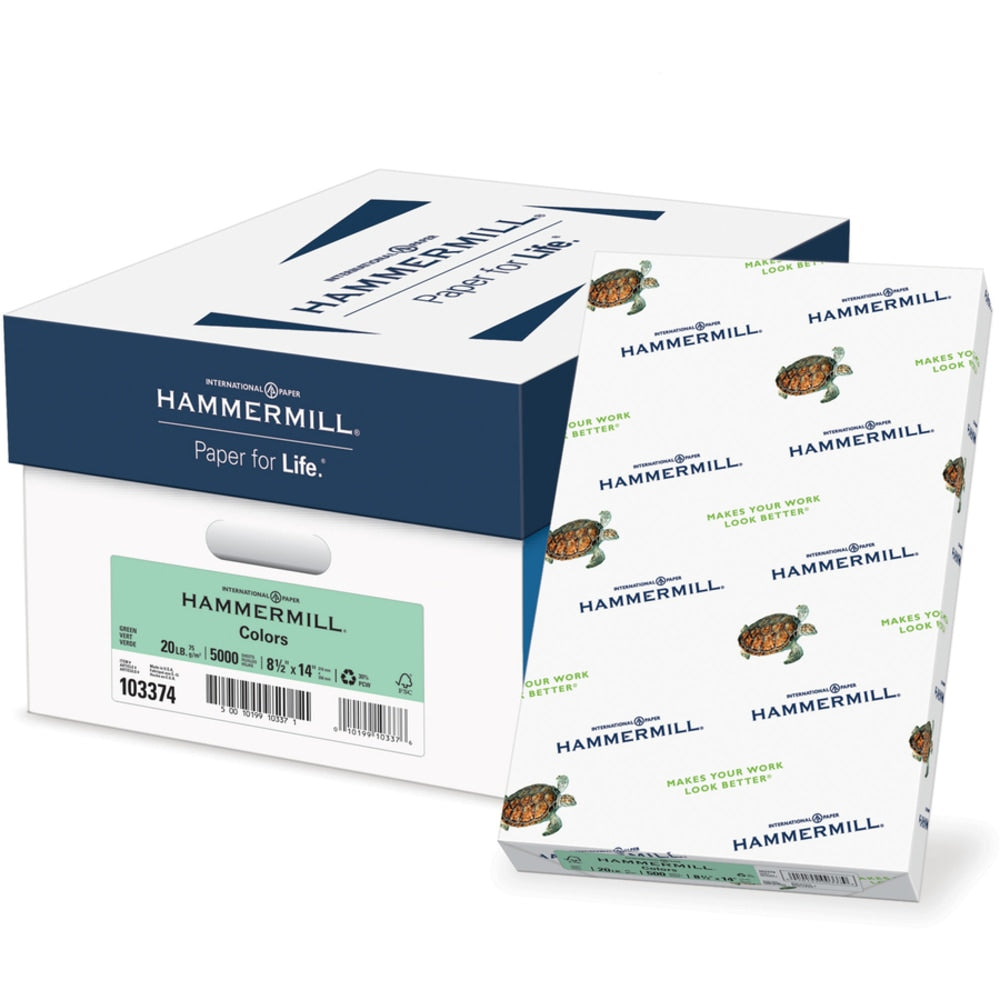 Hammermill Fore Super-Premium Color Copy Paper, Green, Legal (8.5in x 14in), 500 Sheets Per Ream, 20 Lb, 30% Recycled