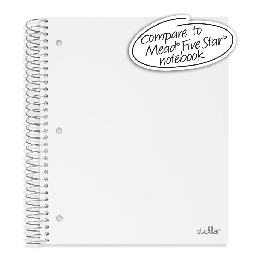 Office Depot Brand Stellar Poly Notebook, 8in x 10-1/2in, 3 Subject, Wide Ruled, 150 Sheets, White