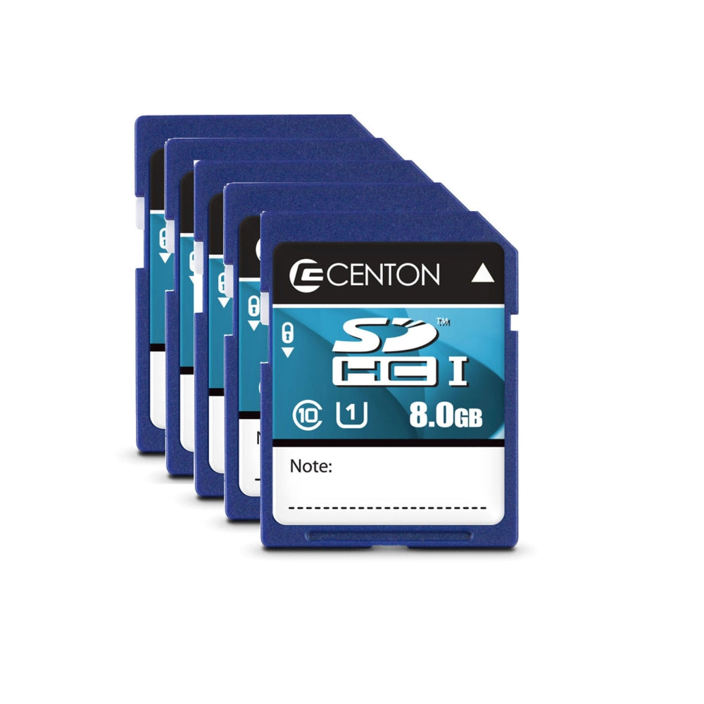 Centon Secure Digital Memory Cards, 8GB, Pack Of 5 Memory Cards, S1-SDHU1-8G-5-B