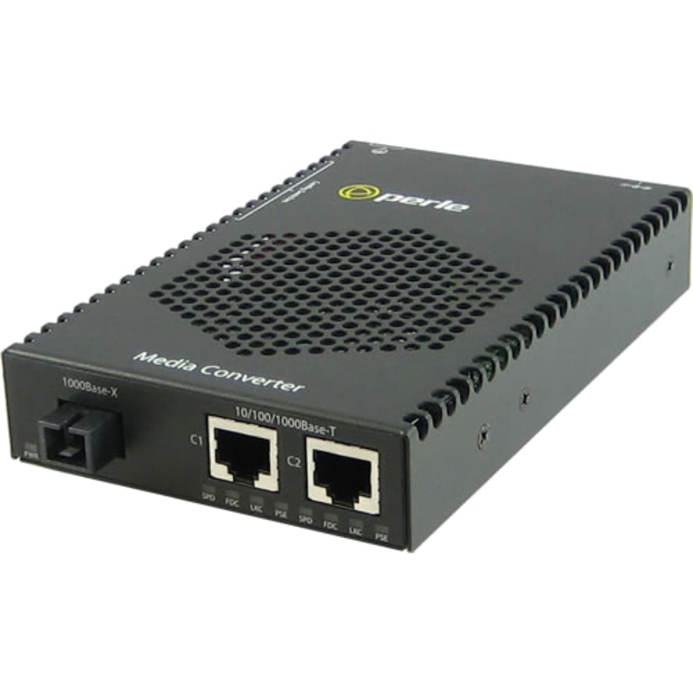 Perle S-1110DP-S1SC120D Media Converter - 2x PoE (RJ-45) Ports - 1 x SC Ports - 1000Base-BX-D, 10/100/1000Base-T - 74.56 Mile - Rail-mountable, Rack-mountable, Wall Mountable