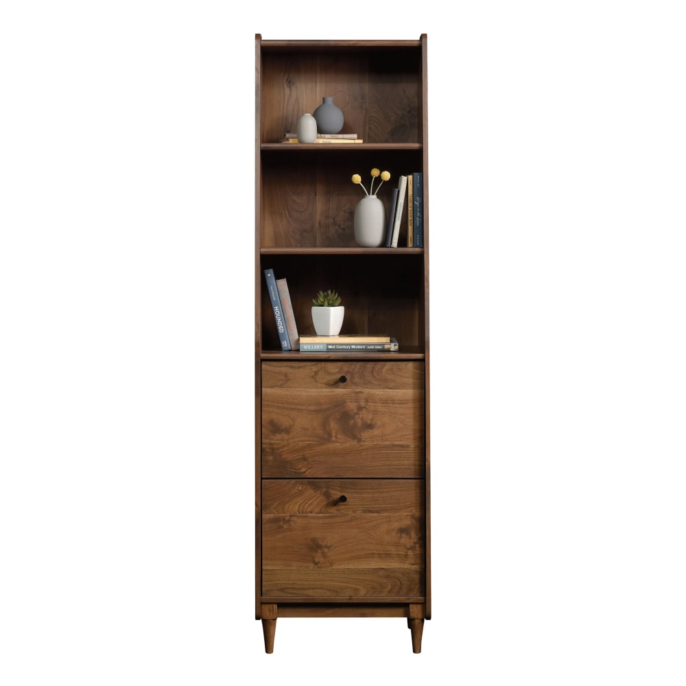 Sauder Harvey Park 71inH Narrow 3-Shelf Bookcase With File, Grand Walnut