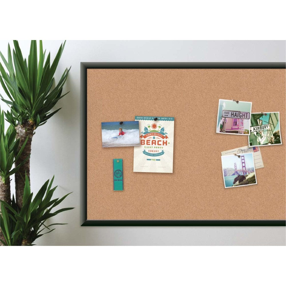 U Brands Cork Bulletin Board, 35in x 23in, Black Aluminum Frame