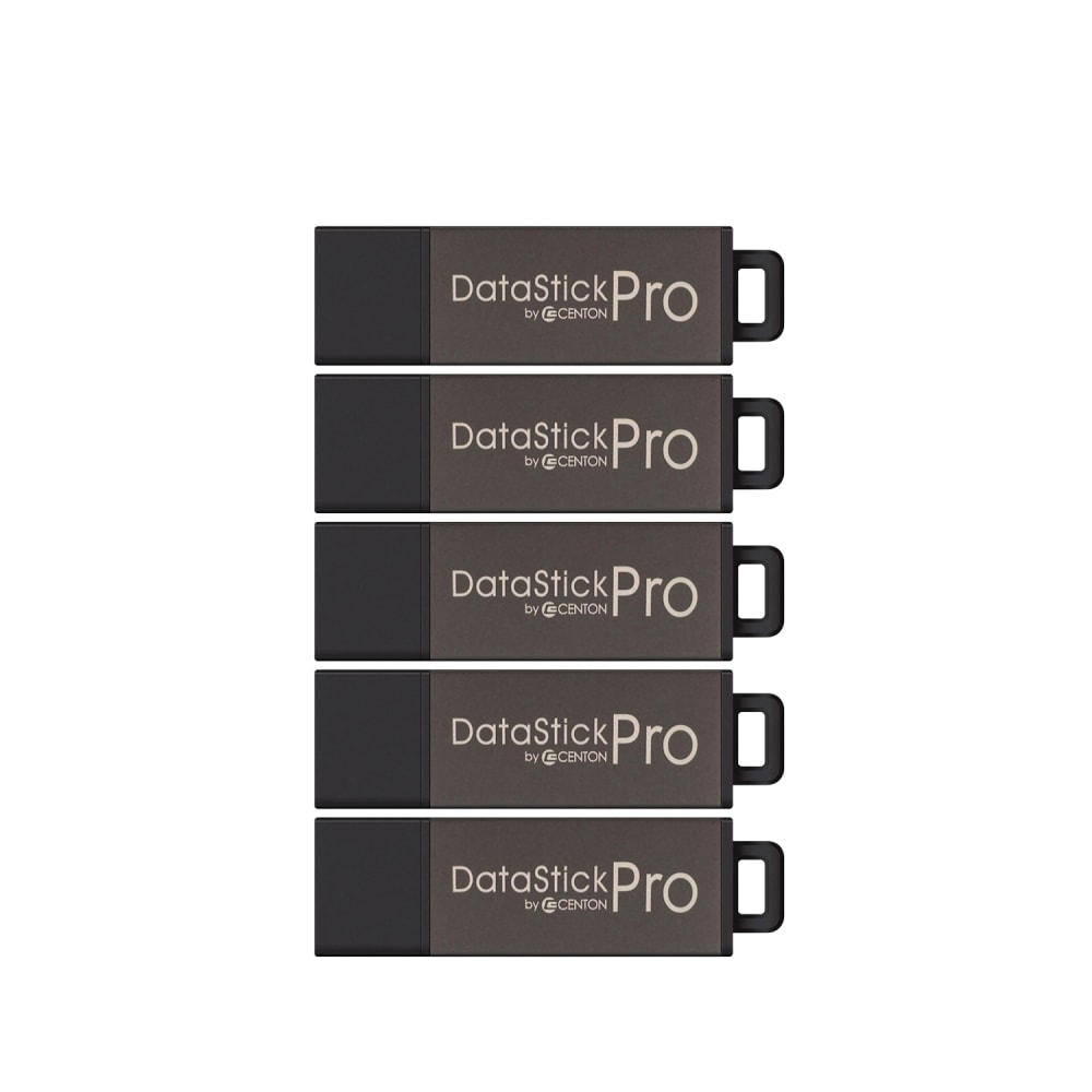 Centon DataStick Pro USB Flash Drives, USB 2.0, 32GB, Gray, Pack Of 5, S1-U2P5-32-5B