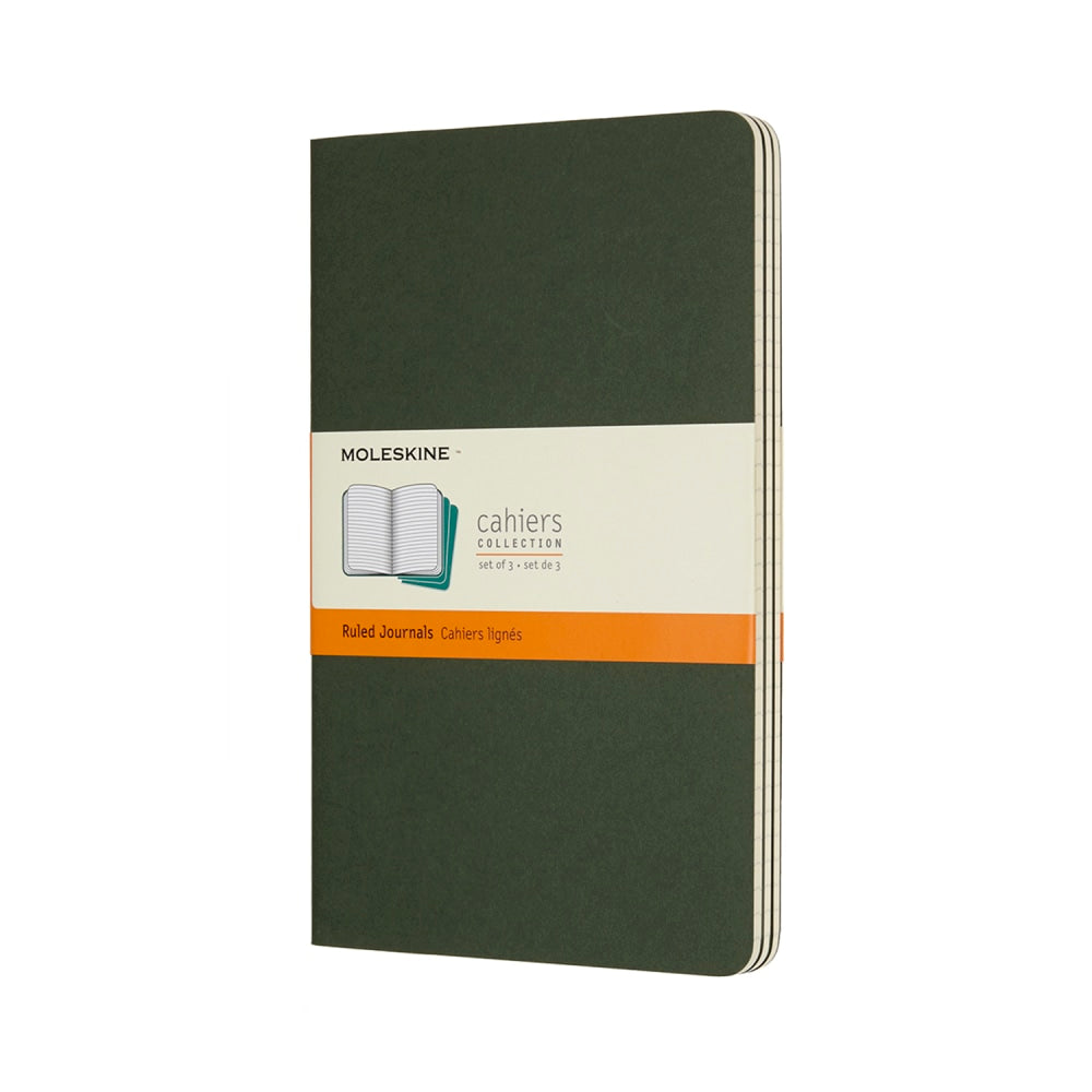 Moleskine Cahier Journals, 5in x 8-1/4in, Ruled, 80 Pages, Myrtle Green, Pack Of 3 Journals