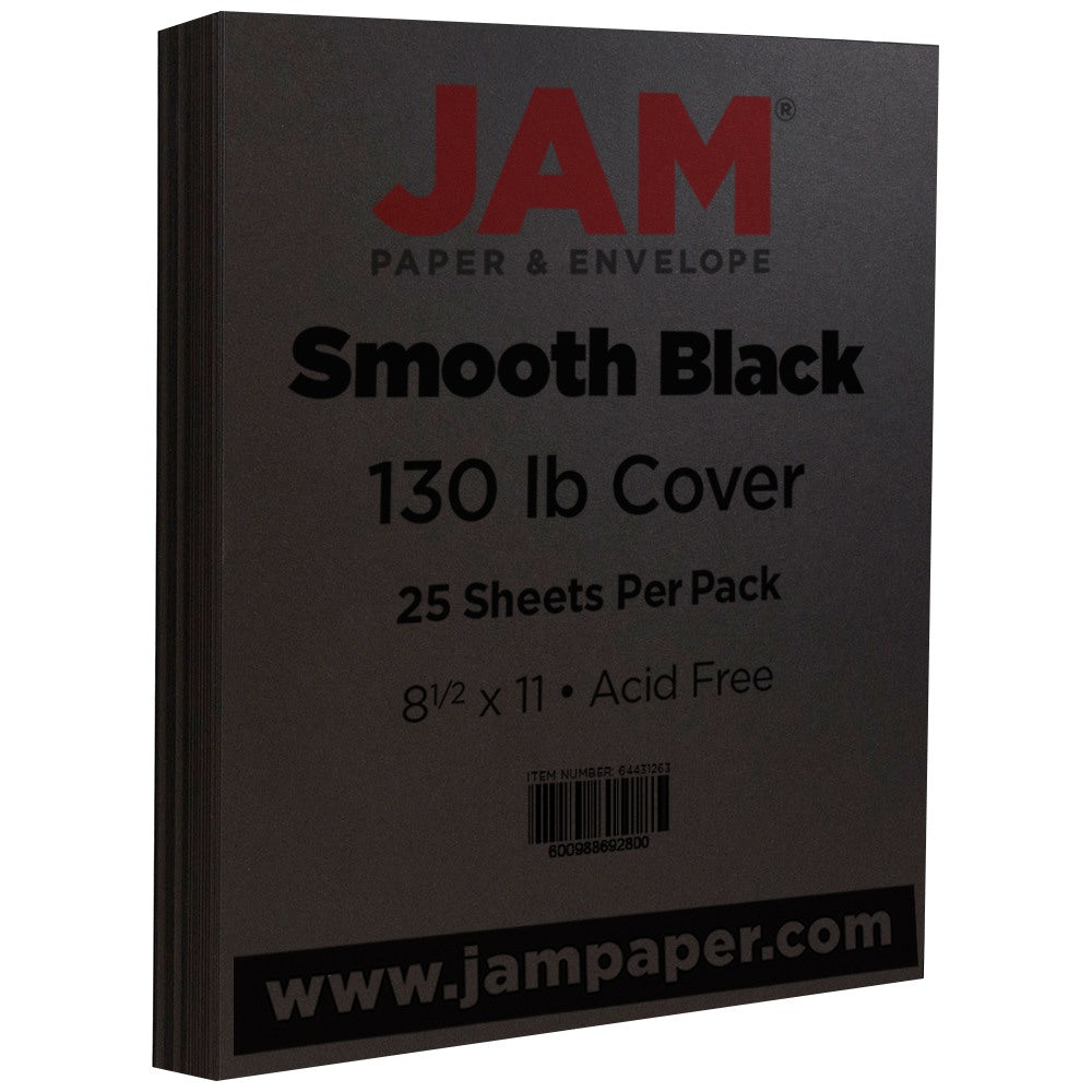 JAM Paper Card Stock, Black, Letter (8.5in x 11in), 130 Lb, Pack Of 25