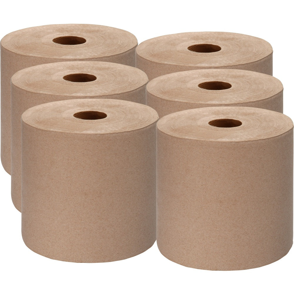 Genuine Joe Embossed Hardwound 1-Ply Paper Towels, Kraft, Pack Of 6 Rolls