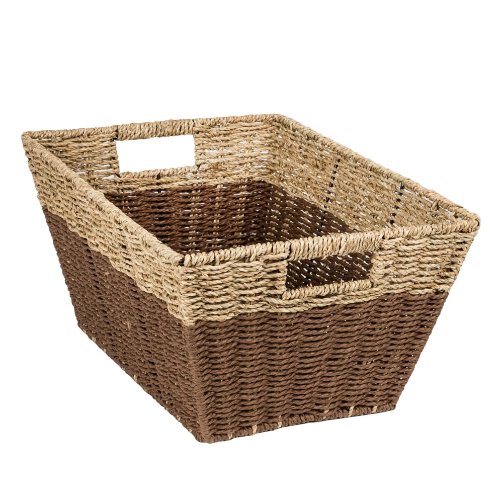 Honey-Can-Do Rectangle Nesting Seagrass 2-Color Baskets With Built-In Handles, Medium Size, Natural/Brown, Set Of 3