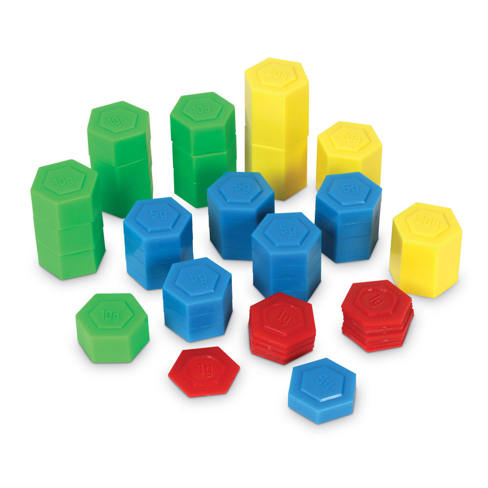 Learning Resources Hexagram Weights, Assorted Colors, 54 Weights Per Set, Pack Of 2 Sets